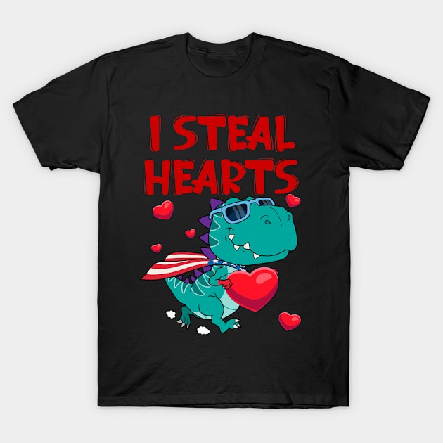 Kids I Steal Hearts Trex Dino Cute Baby Boy Valentines Day Gift T-Shirt by ragsmips